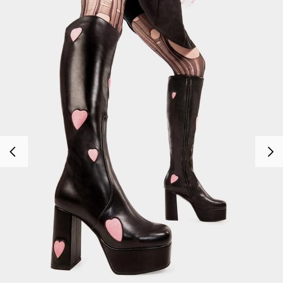 Lamoda Black Platform Boots with Pink Heart Accents size 8.5 - Picture 1 of 5